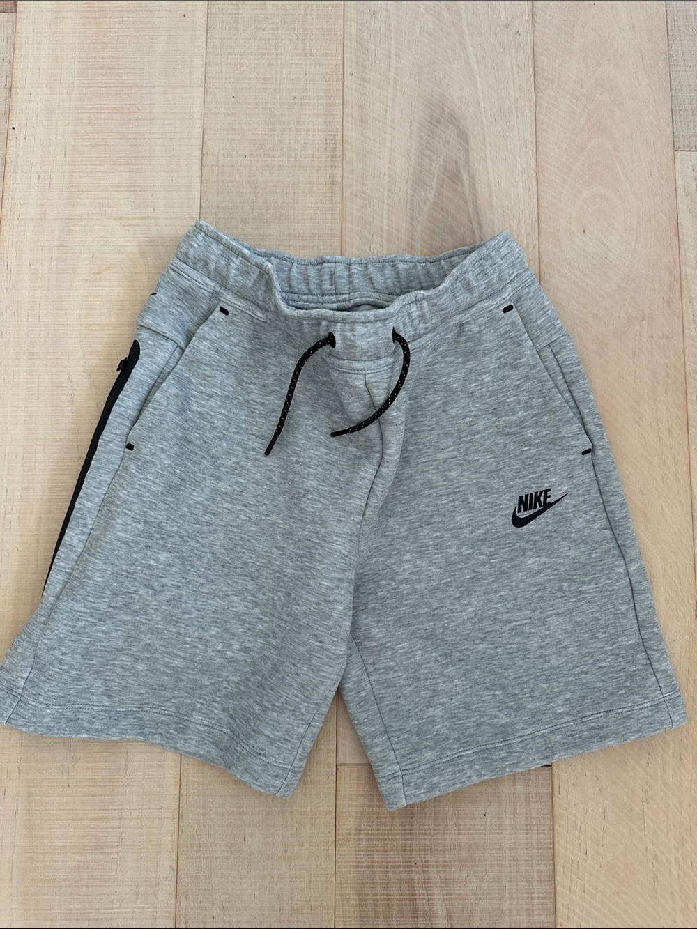 Nike Tech Shorts  Boys Light Grey Athletic Fleece Shorts with Black Accents